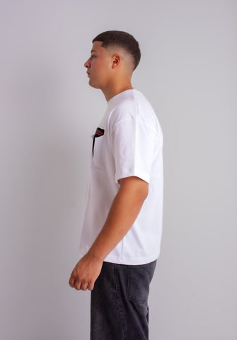 V Pocket White Oversized T-Shirt