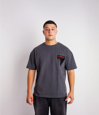 V Pocket Grey Oversized T-Shirt