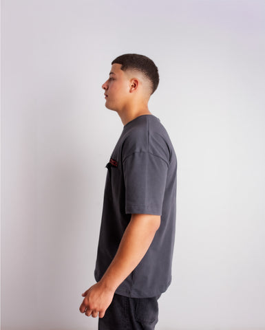 V Pocket Grey Oversized T-Shirt