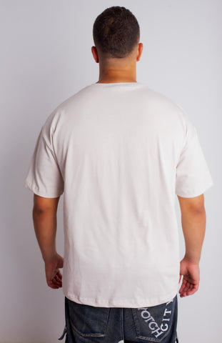 V Pocket Beige Oversized T-Shirt