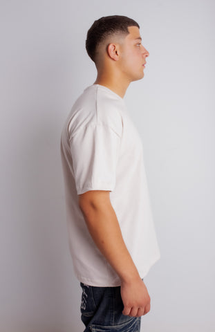 V Pocket Beige Oversized T-Shirt