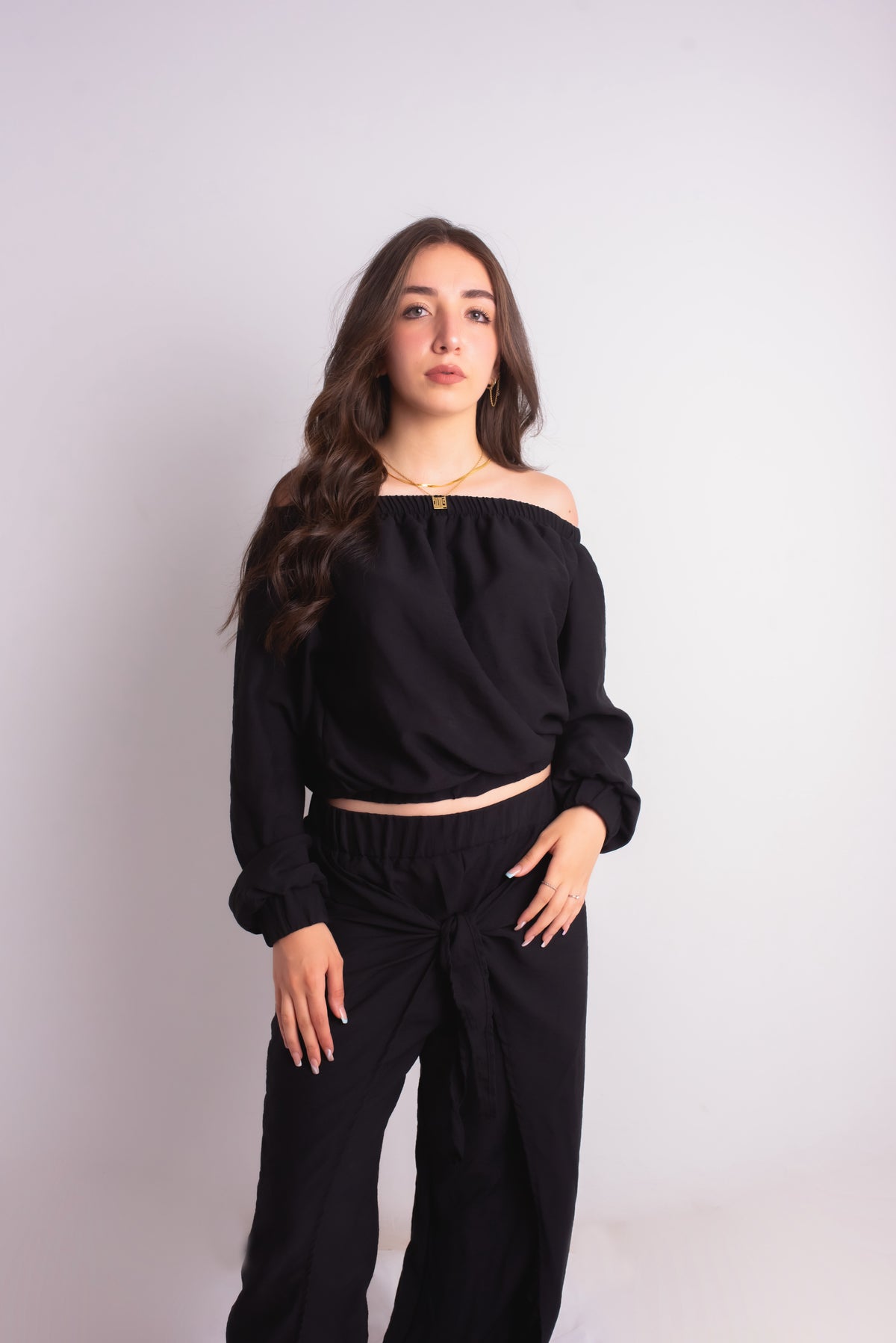 Black Spanish Linen Off-Shoulder