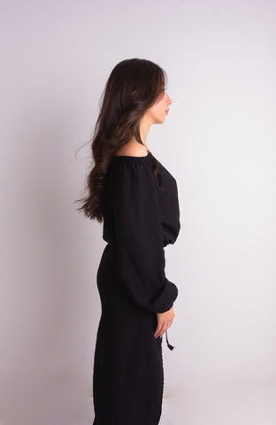 Black Spanish Linen Off-Shoulder