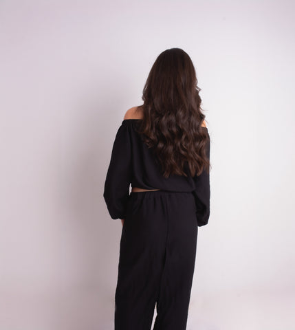 Black Spanish Linen Off-Shoulder