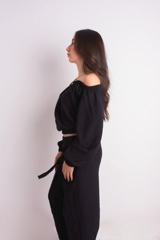 Black Spanish Linen Off-Shoulder