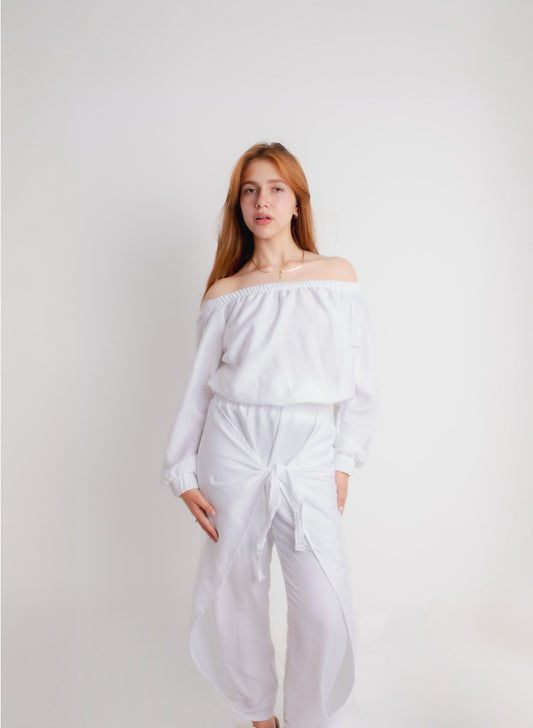 White Spanish Linen Off-Shoulder