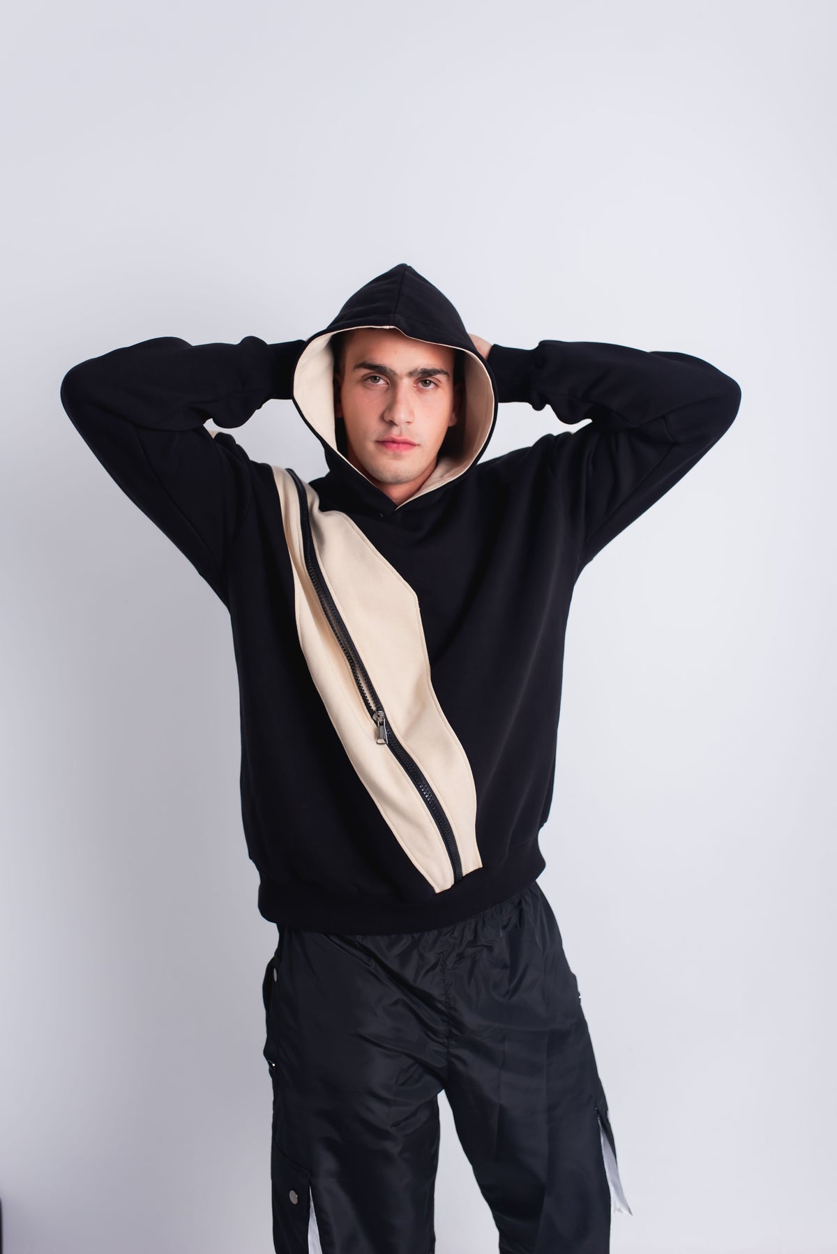 Black X Beige Zip-up Hoodie